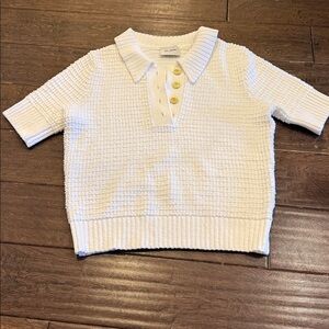 St. John Cream Textured short sleeve sweater